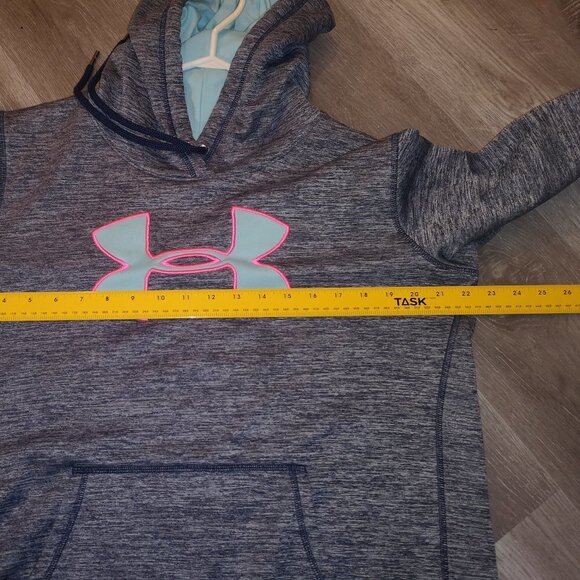 Under Armour Ladies Navy with Teal Logo Fleece Lined Drawstring Hoodie - Picture 3 of 3